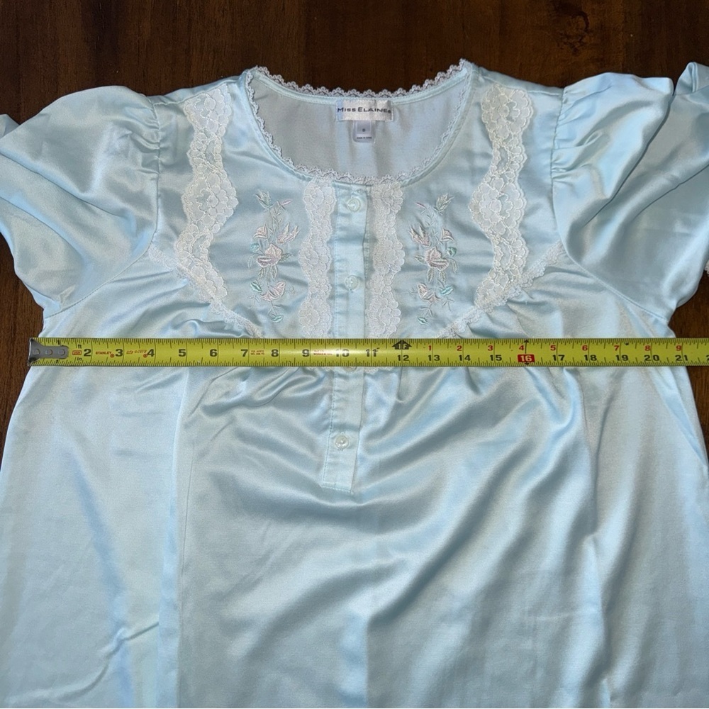 Miss Elaine Blue Lace Embroidered Night Gown S Long Sleeve 45 inch length - Picture 8 of 9